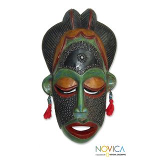 Handcrafted Sese Wood Brass 'Thank You Nature' Africa Mask (Ghana) Novica Masks