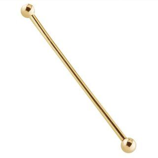 16 Gauge 1 1/2"   Solid 14kt Yellow Gold Industrial Barbell   4mm Balls Body Piercing Barbells Jewelry