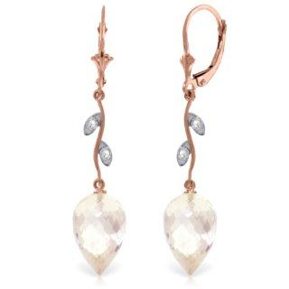 14K Rose Gold Drop Style Earrings with White Topaz and Diamond Accents Jewelry