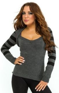 Glamour Empire Women's Bolero Knitted Top Long Striped Sleeve Jumper Sweater 452 (US 6/8, Black & Graphite Stripes) Pullover Sweaters