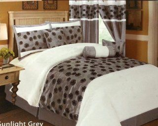7 Pc Sunlight Flakes Comforter Set Bed In A Bag Queen Size Grey/Black/Beige  