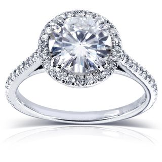 14k White Gold Round Moissanite and 1/4ct TDW Diamond Engagement Ring (G H, I1 I2) Annello Women's Moissanite Rings
