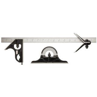 Starrett 434 18 16R Forged, Hardened Square, Center And Reversible Protractor Heads With Blade Combination Set, Smooth Black Enamel Finish, 16R Graduation, 18" Size Construction Protractors