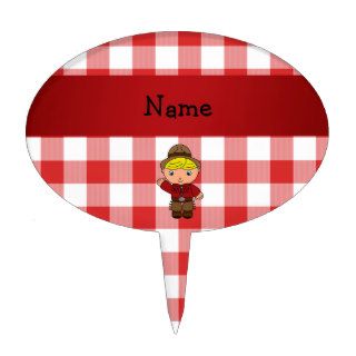 Personalized name cowboy red white checkers cake topper