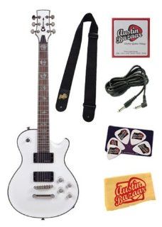 Charvel Desolation DS 1 ST Electric Guitar Bundle with Nylon Strap, 10 Foot Cable, Strings, Pick Card, and Polishing Cloth   Snow White, Rosewood Fretboard Musical Instruments