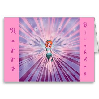 Happy birthday redhead fairy for little girls greeting card