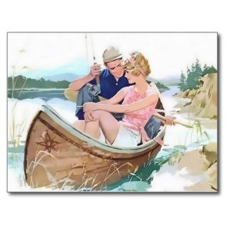Man fishing with his girlfriend postcard