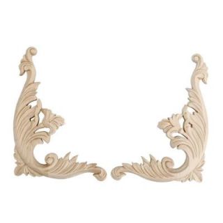 American Pro Decor 9 in. x 6 3/4 in. x 1/2 in. Unfinished Hand Carved North American Solid Hard Maple Wood Onlay Acanthus Wood Scroll 5APD10418