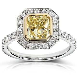 Annello 14k Gold 1 3/4ct TDW Certified Radiant Cut Yellow and White Diamond Ring Annello One of a Kind Rings
