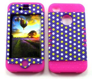 Hybrid Rocker Kool Case Purple Polka Hard Plastic Snap on with Pink Soft Silicone Gel for Iphone 4 4s Cell Phones & Accessories