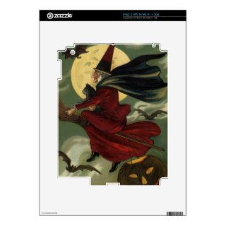 Vintage Halloween Witch Riding a Broom and Moon Skins For The iPad 2