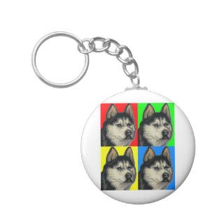 Husky Malamute Goes Primary Collage Key Chains