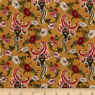 Cottage Garden Morning Glories Gold Fabric
