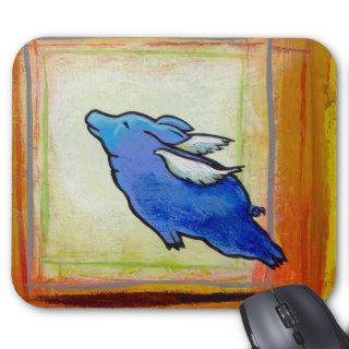 Flying pig little blue angel piggy art painting mousepads