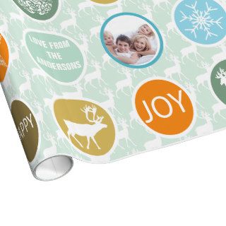 Family Photo Reindeer Christmas Merry Bright Wrapping Paper