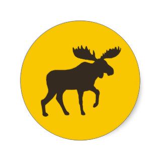 Dark Brown Moose Silhouette on Yellow Sticker
