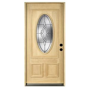 Solid Mahogany Type Unfinished Patina Beveled Glass ¾ Oval Entry Door SH 554 UNF PH LH