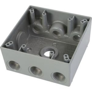 Greenfield 2 Gang Weatherproof Electrical Outlet Box with Seven 3/4 in. Holes   Gray B372PS