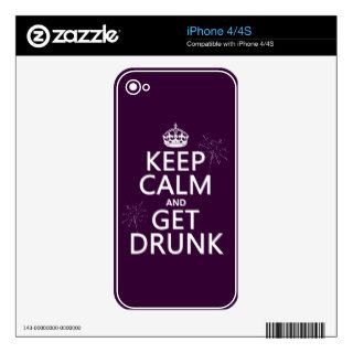 Keep Calm and Get Drunk (changable colors) Decal For iPhone 4