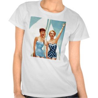 Vintage Retro Women 60s Swimwear Surfs Up T Shirts