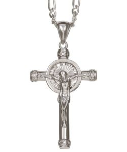 Sterling Essentials Sterling Silver 24 inch CZ Radiant Crucifix Necklace Sterling Essentials Men's Necklaces