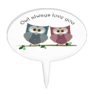 Owl always Love You, Pink and Blue Cute Owls Art Cake Topper