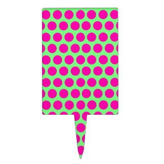 Girly Pink Green Modern Neon Polka Dots Pattern. Cake Picks