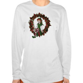 Christmas Girl Elf On Wreath Cute Holiday T Shirt