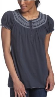 IZOD Women's Bohemian Smocked Short Sleeve Top, Archova Grey, Large