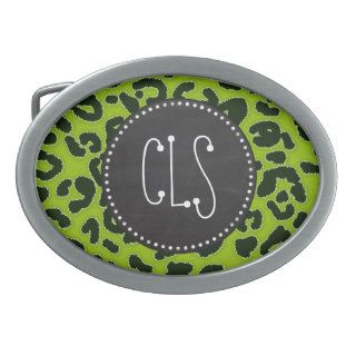 Retro Chalkboard; Apple Green Leopard Animal Print Belt Buckles