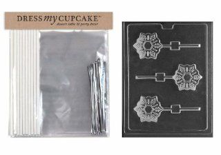 Dress My Cupcake DMCKITC459 Chocolate Candy Lollipop Packaging Kit with Mold, Christmas, Snowflake Lollipop Kitchen & Dining