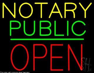 Notary Public Block Open Green Line Clear Backing Neon Sign 24" Tall x 31" Wide  Business And Store Signs 