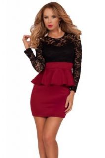 Peplum Lace Pencil Fitted Skirt Party Cocktail Sexy Long Sleeve Classy Dress