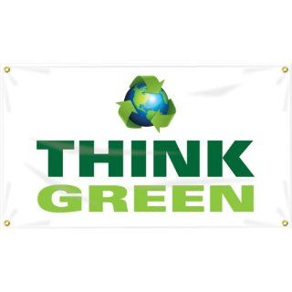 Accuform Signs MBR461 Reinforced Vinyl Motivational Safety Banner "THINK GREEN" with Metal Grommets and Recycle Graphic, 28" Width x 4' Length Industrial Warning Signs