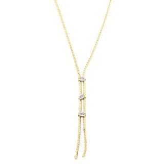 14 Karat Two tone Gold Diamond Cut CZ Lariat Necklace (1.2mm, 16 inch) Chain Necklaces Jewelry