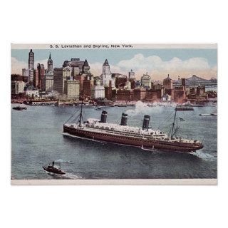 SS Leviathan and New York Skyline Posters