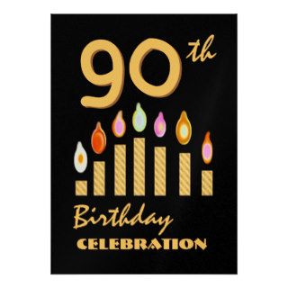 90th   99th Birthday Party Gold Candles Template Announcement