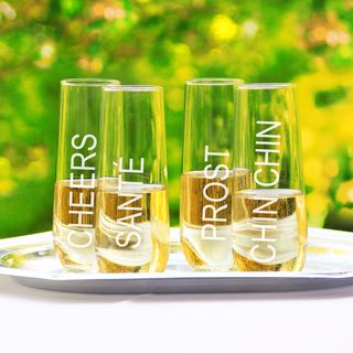Cheers Stemless Champagne Glasses (Set of 4) Toasting Flutes