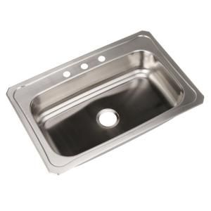 Elkay Celebrity Top Mount Stainless Steel 33x22x7 3 Hole Single Bowl Kitchen Sink CRS33223