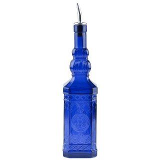 Cobalt Blue Decorative Recycled Glass Bottle with Metal Pour Spout  
