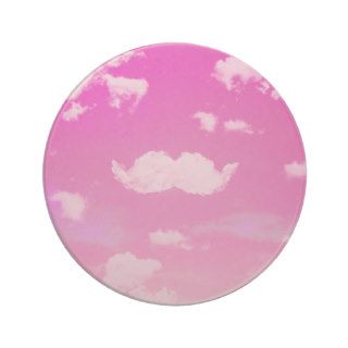 Funny Mustache Cool White Clouds Pink Skyscape Coaster