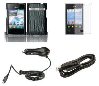 LG Optimus Logic L35G / Dynamic L38C   Bundle Pack   Carbon Fiber Design Case + Atom LED Keychain Light + Screen Protector + Micro USB Cable + Car Charger Cell Phones & Accessories