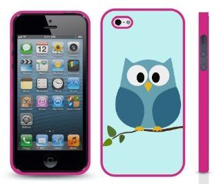 Owl on Tree Limb, Blue Background Graphic Design Snap on Cover Hard Carrying Case for iPhone 5/5S (Hot Pink) Cell Phones & Accessories