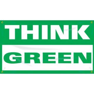 Accuform Signs MBR464 Reinforced Vinyl Motivational Safety Banner "THINK GREEN" with Metal Grommets, 28" Width x 4' Length, Green on White Industrial Warning Signs