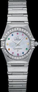 Omega Constellation Iris Womens Mini Mother of Pearl Colored Stones Dial Diamond Bezel Stainless Steel Watch 1460.79 Omega Watches
