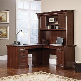 L Shape Computer Desk and Hutch   Select Cherry Finish   Home Office Desks
