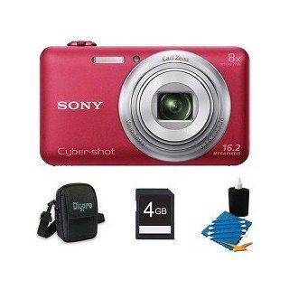 Sony DSC WX80/R DSC WX80 WX80 DSCWX80R 16 MP Digital Camera with 2.7 Inch LCD (Red) Bundle with 4GB SD Card, Case, and Cleaning Kit  Digital Slr Camera Bundles  Camera & Photo