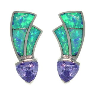 CGC Sterling Silver Created Opal and Cubic Zirconia Contemporary Earrings Carolina Glamour Collection Gemstone Earrings