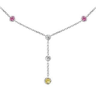 Willow Gold Amelie Diamond and Multi Sapphire Bezel Drop 14k White Gold Necklace Pendant Necklaces Jewelry
