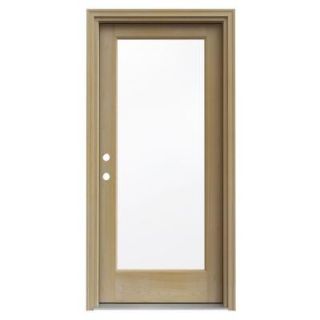 JELD WEN 1 Lite Unfinished AuraLast Pine Solid Wood Entry Door with Unfinished Jamb and Brickmold DISCONTINUED THDJW185600008
